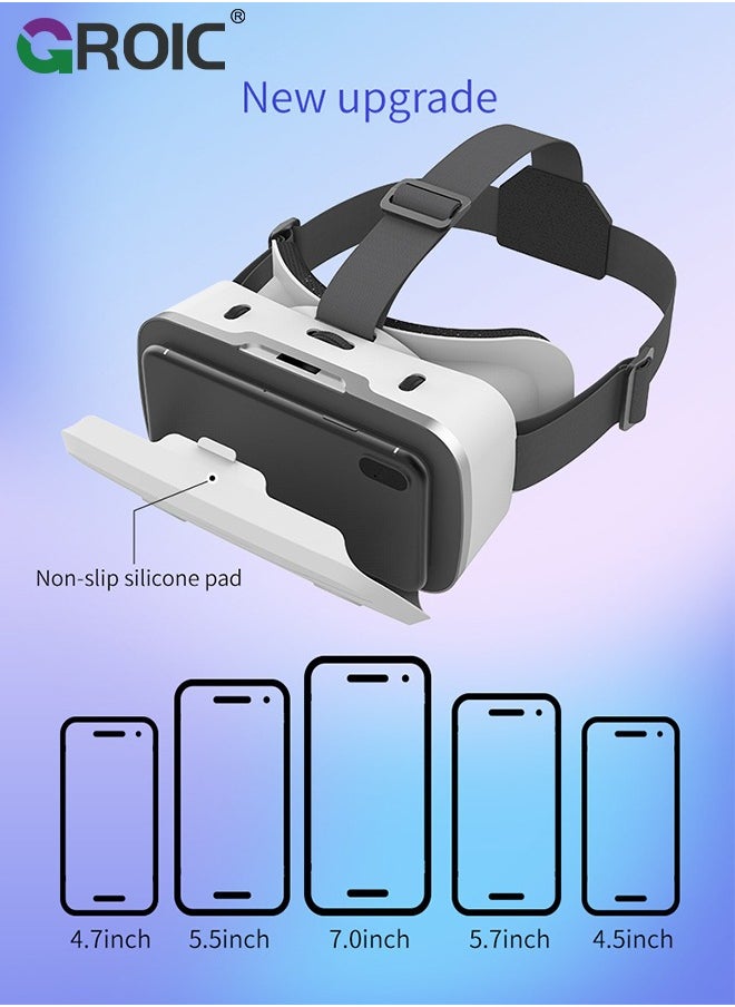 GROIC - White VR Headset Compatible with iPhone & Android Phone Within 4.7-7.2inch Display Screen, Universal Virtual Reality Goggles, Soft & Comfortable Updated 3D Glasses - Image 1
