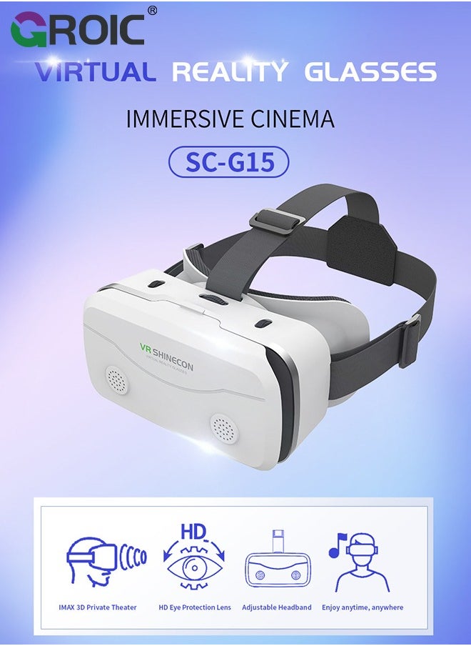 GROIC - White VR Headset Compatible with iPhone & Android Phone Within 4.7-7.2inch Display Screen, Universal Virtual Reality Goggles, Soft & Comfortable Updated 3D Glasses - Image 1