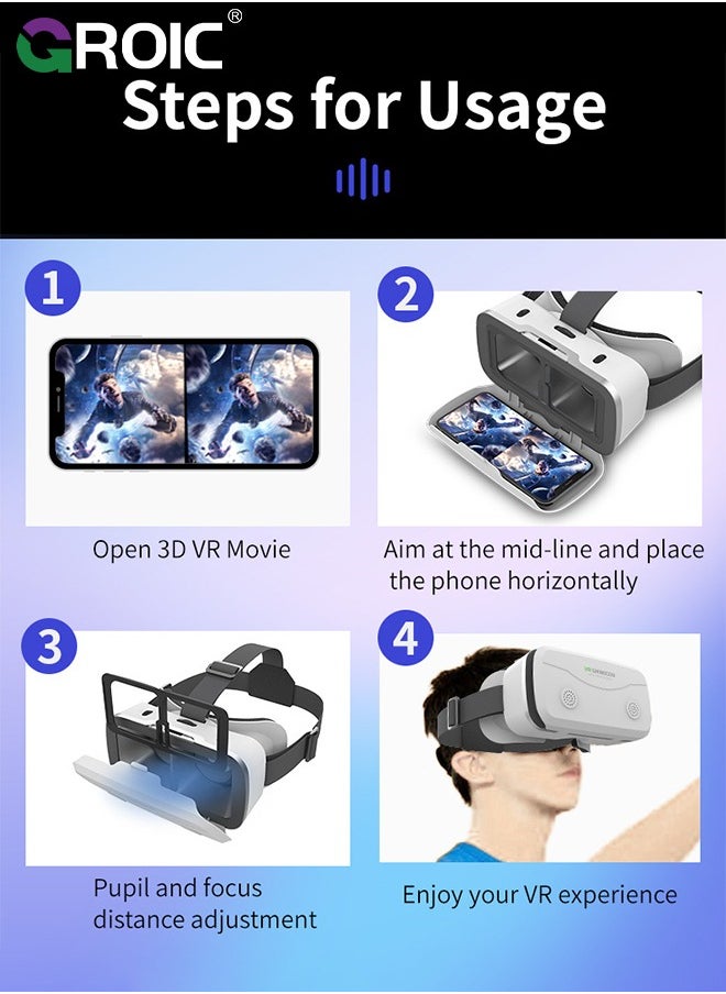 GROIC - White VR Headset Compatible with iPhone & Android Phone Within 4.7-7.2inch Display Screen, Universal Virtual Reality Goggles, Soft & Comfortable Updated 3D Glasses - Image 1