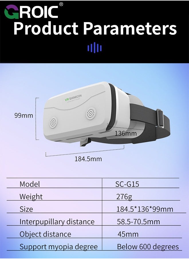 GROIC - White VR Headset Compatible with iPhone & Android Phone Within 4.7-7.2inch Display Screen, Universal Virtual Reality Goggles, Soft & Comfortable Updated 3D Glasses - Image 1