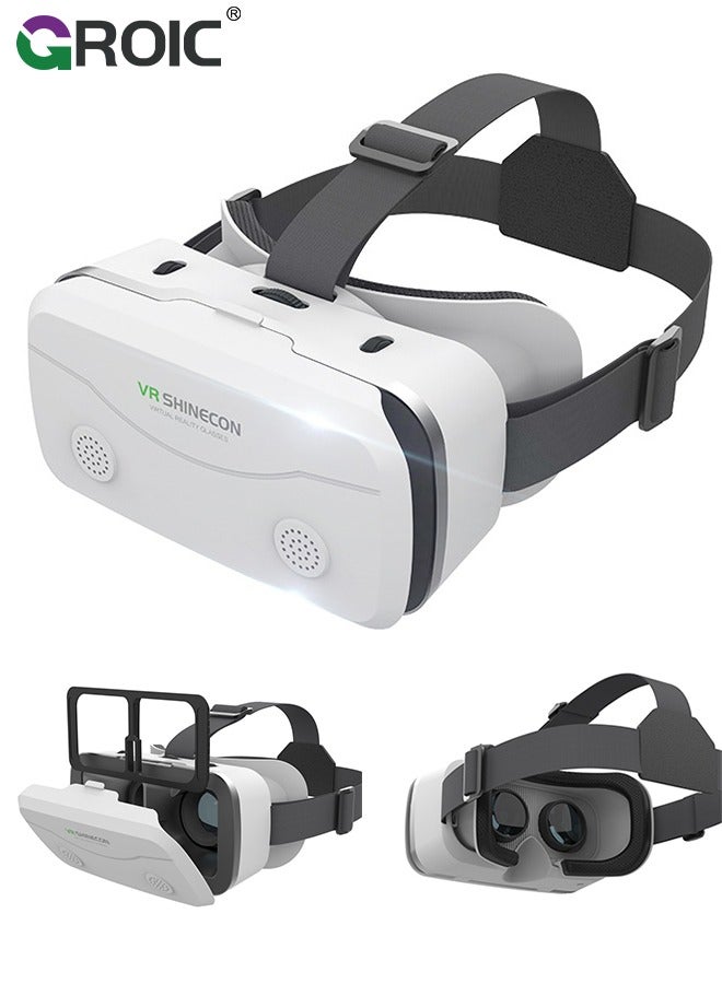 GROIC White VR Headset Compatible with iPhone & Android Phone Within 4.7-7.2inch Display Screen, Universal Virtual Reality Goggles, Soft & Comfortable Updated 3D Glasses