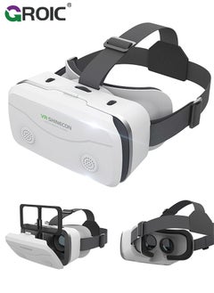 White VR Headset Compatible with iPhone & Android Phone Within 4.7-7.2inch Display Screen, Universal Virtual Reality Goggles, Soft & Comfortable Updated 3D Glasses