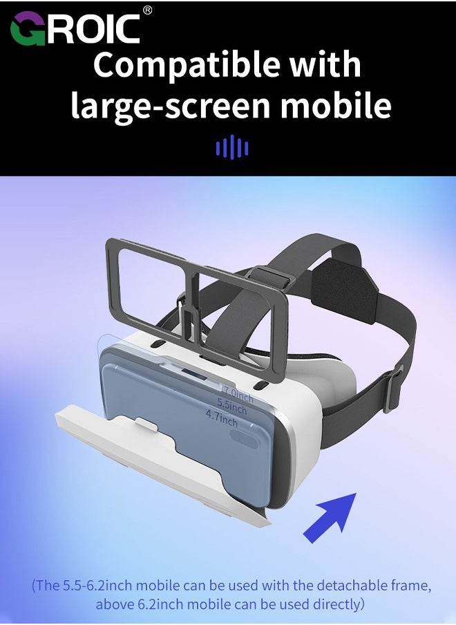 GROIC - White VR Headset Compatible with iPhone & Android Phone Within 4.7-7.2inch Display Screen, Universal Virtual Reality Goggles, Soft & Comfortable Updated 3D Glasses - Image 1