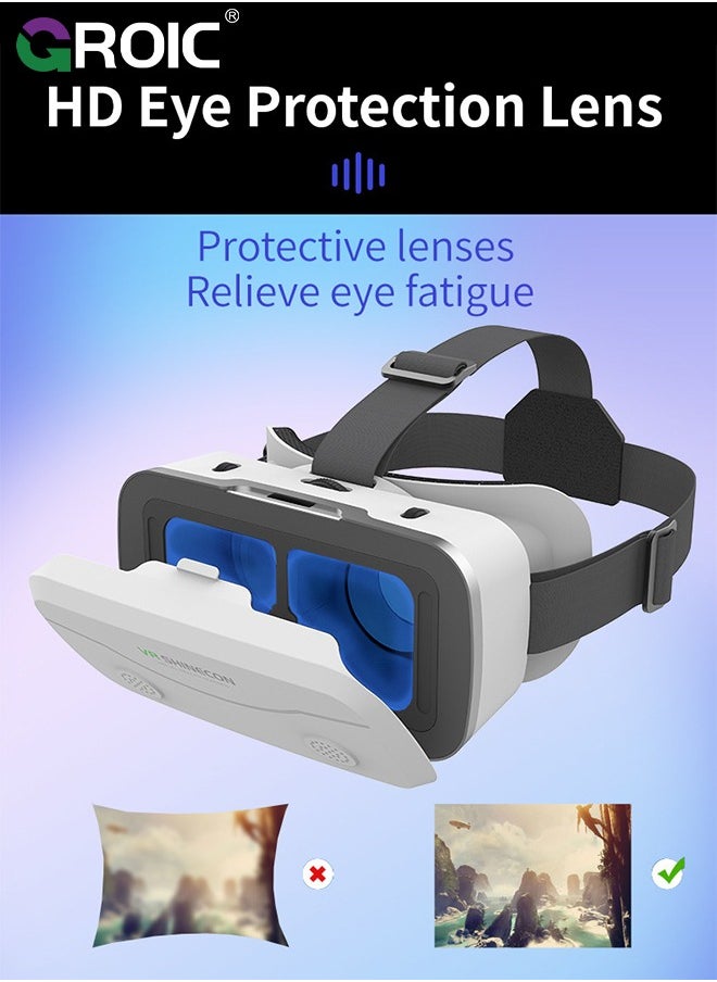 GROIC - White VR Headset Compatible with iPhone & Android Phone Within 4.7-7.2inch Display Screen, Universal Virtual Reality Goggles, Soft & Comfortable Updated 3D Glasses - Image 1