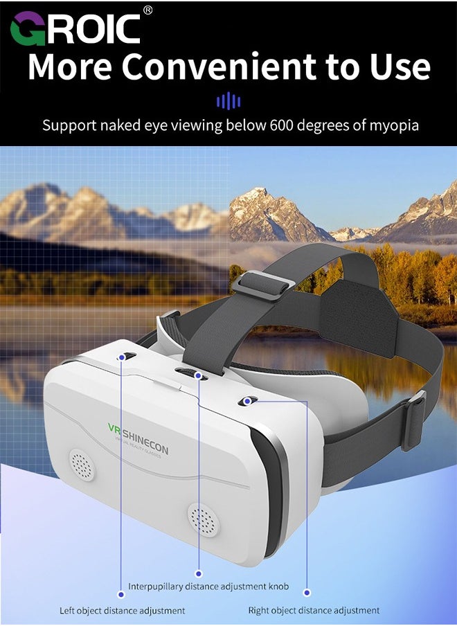 GROIC - White VR Headset Compatible with iPhone & Android Phone Within 4.7-7.2inch Display Screen, Universal Virtual Reality Goggles, Soft & Comfortable Updated 3D Glasses - Image 1