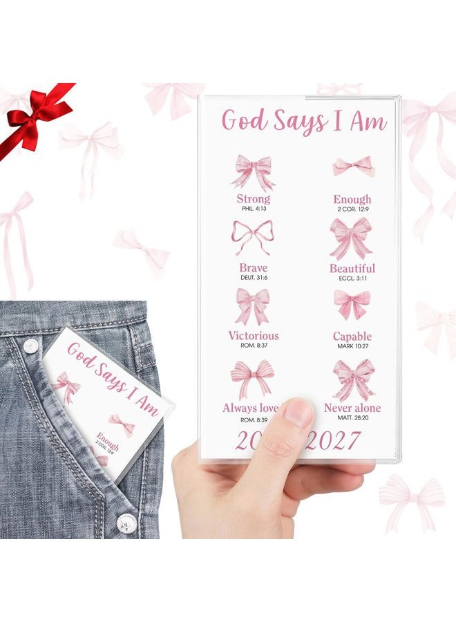ReliThick 2026-2027 Pocket Calendar for Purse Small Monthly Planner for Women Pink Bow Bible Handy Weekly Pocket Planner Journal Notebook Christmas New Year Gift Sister Friends Women - Image 1