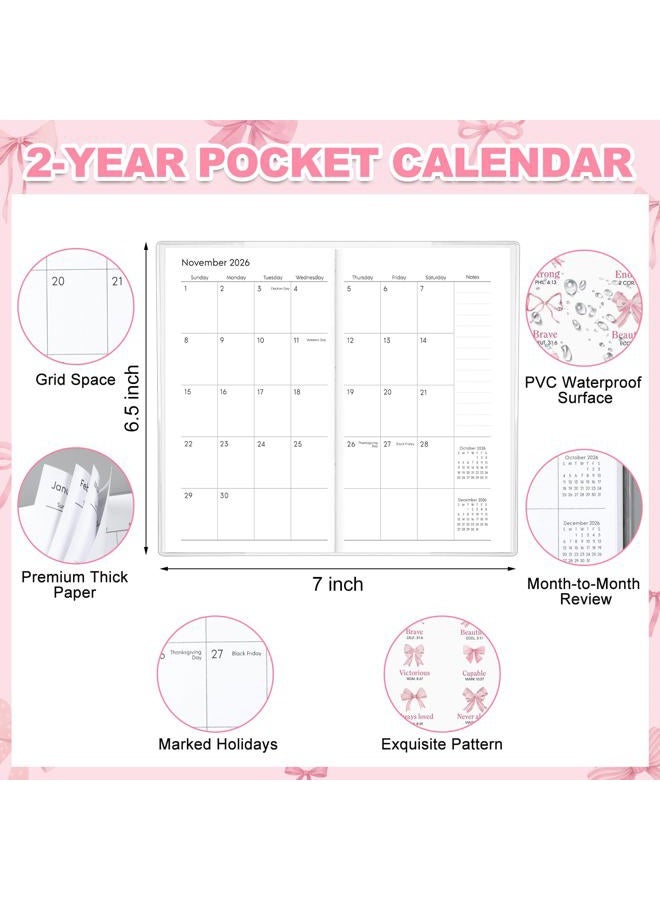 ReliThick 2026-2027 Pocket Calendar for Purse Small Monthly Planner for Women Pink Bow Bible Handy Weekly Pocket Planner Journal Notebook Christmas New Year Gift Sister Friends Women - Image 2