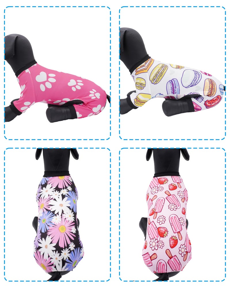 PET SHOW 4 Pack Small Dog Pajamas Girl Doggies Soft Stretchy PJs Paw Floral Puppy Cats Doughnut Ice Cream Onesies Outfits with Sleeve Pets Breathable Summer Clothes Costume S - Image 3