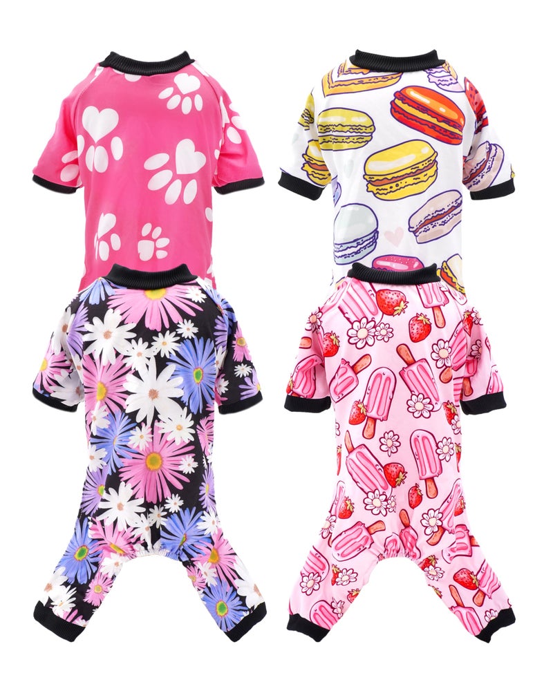 PET SHOW 4 Pack Small Dog Pajamas Girl Doggies Soft Stretchy PJs Paw Floral Puppy Cats Doughnut Ice Cream Onesies Outfits with Sleeve Pets Breathable Summer Clothes Costume S - Image 1