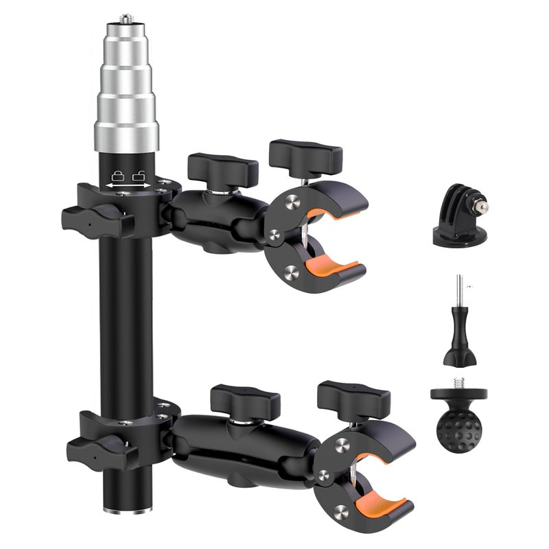 aoeyoo Aluminum Bike Handlebar Motorcycle for Insta360 X5 Double Clamp Mount with 59 Invisible Selfie Stick for Insta360 X5 X4 DJI 360 Camera GoPro 13 12 Upgraded Premium Locking Version