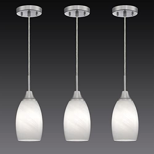 Viinew Mini Glass Pendant Light 4.72" White Swirl Pendant Lights 3-Pack Handblown White Art Oval Glass Hanging Pendant Light for Kitchen Island Dining Room Living Foyer Hallway Entry - Image 1