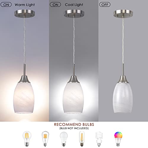 Viinew Mini Glass Pendant Light 4.72" White Swirl Pendant Lights 3-Pack Handblown White Art Oval Glass Hanging Pendant Light for Kitchen Island Dining Room Living Foyer Hallway Entry - Image 5