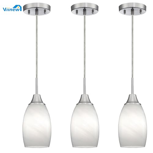 Viinew Mini Glass Pendant Light 4.72" White Swirl Pendant Lights 3-Pack Handblown White Art Oval Glass Hanging Pendant Light for Kitchen Island Dining Room Living Foyer Hallway Entry - Image 2