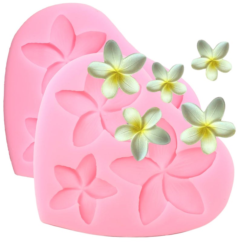 2 PCS Frangipani Plumeria Flower Floral Silicone Mold DIY Pudding Desserts Cupcake Cake Topper Decoration Soap Mould Crystal Jelly Shots Gum Paste Candy Chocolate Handmade Ice Cream Fondant Mold