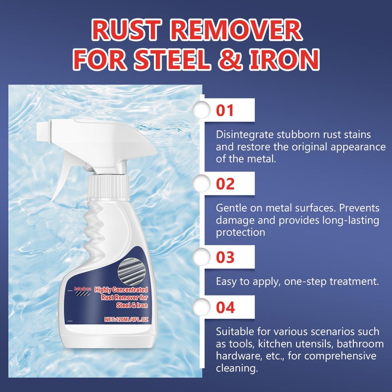 enterlent Heavy Duty Rust Removal for Metal,Multipurpose Rust Remover Spray,Stainless Steel Rust Remover Cleaner,Powerful Steel Rust Removal,Rust Converter for Various Metals Furniture - Image 3