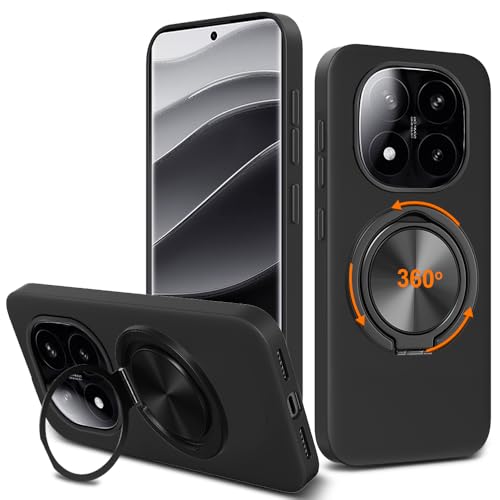 Nijiadi Compatible for Xiaomi Redmi Note 14 Pro+ Plus 5G Phone Case, 360° Rotatable Ring Holder Kickstand/Stand Silicone TPU Silm Fit Shockproof Protective Cover Case for Redmi Note 14 Pro+ Plus 5G - Black - Image 1