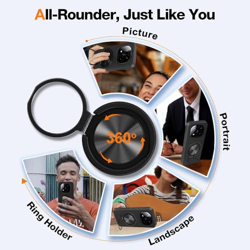 Nijiadi Compatible for Xiaomi Redmi Note 14 Pro+ Plus 5G Phone Case, 360° Rotatable Ring Holder Kickstand/Stand Silicone TPU Silm Fit Shockproof Protective Cover Case for Redmi Note 14 Pro+ Plus 5G - Black - Image 3