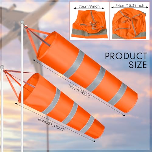 Konohan 2 Pcs Airport Windsocks Measurement Sock Bag with Reflective Belt Oxford Fabric Ripstop Wind Sock Wind Direction Indicator Windsocks Outdoor Aviation Flag for Airport Farm, 31.5 Inch, 39 Inch(Orange) - Image 2