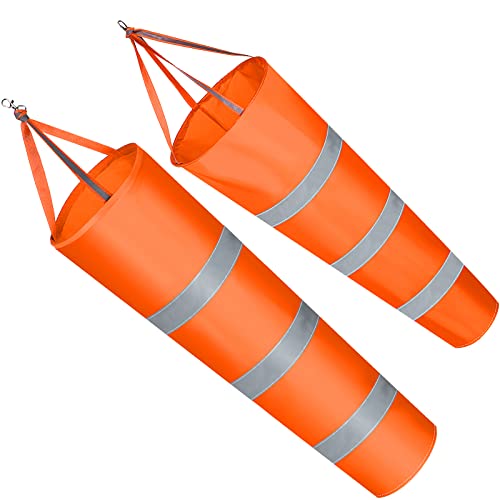 Konohan 2 Pcs Airport Windsocks Measurement Sock Bag with Reflective Belt Oxford Fabric Ripstop Wind Sock Wind Direction Indicator Windsocks Outdoor Aviation Flag for Airport Farm, 31.5 Inch, 39 Inch(Orange) - Image 1