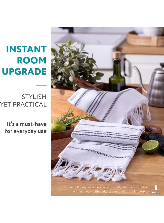 WetCat Turkish Hand Towels With Hanging Loop (20 X 30) - Set Of 2, 100% Cotton, Soft - Pre Washed Boho Farmhouse Kitchen Towels - Unique Decorative Hand Towels For Bathroom (Black And White)  - Image 5