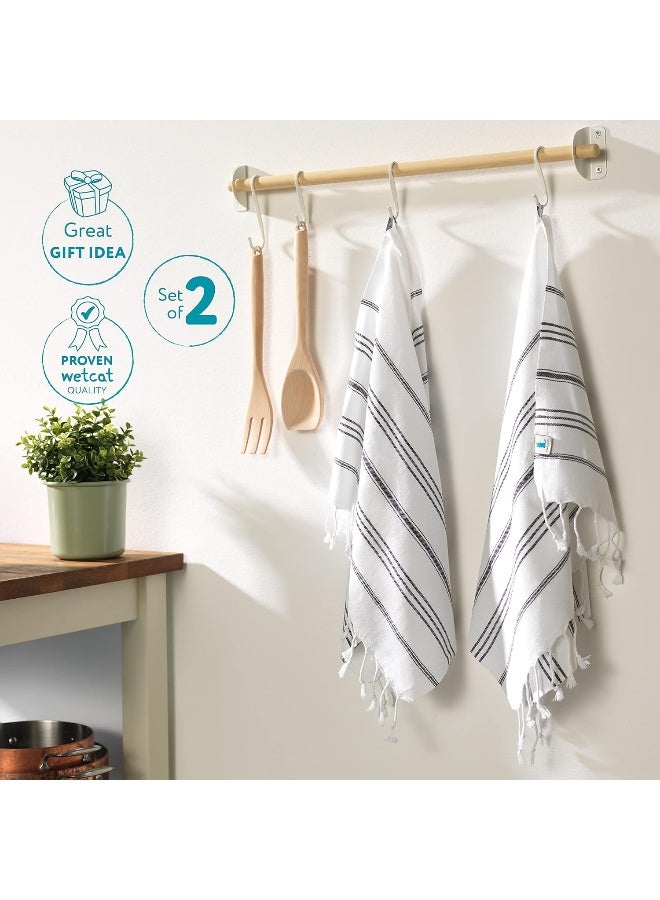 WetCat Turkish Hand Towels With Hanging Loop (20 X 30) - Set Of 2, 100% Cotton, Soft - Pre Washed Boho Farmhouse Kitchen Towels - Unique Decorative Hand Towels For Bathroom (Black And White)  - Image 3