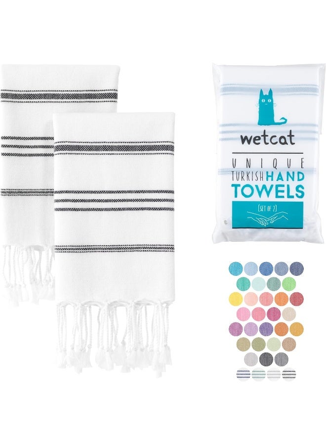 WetCat Turkish Hand Towels With Hanging Loop (20 X 30) - Set Of 2, 100% Cotton, Soft - Pre Washed Boho Farmhouse Kitchen Towels - Unique Decorative Hand Towels For Bathroom (Black And White)  - Image 4