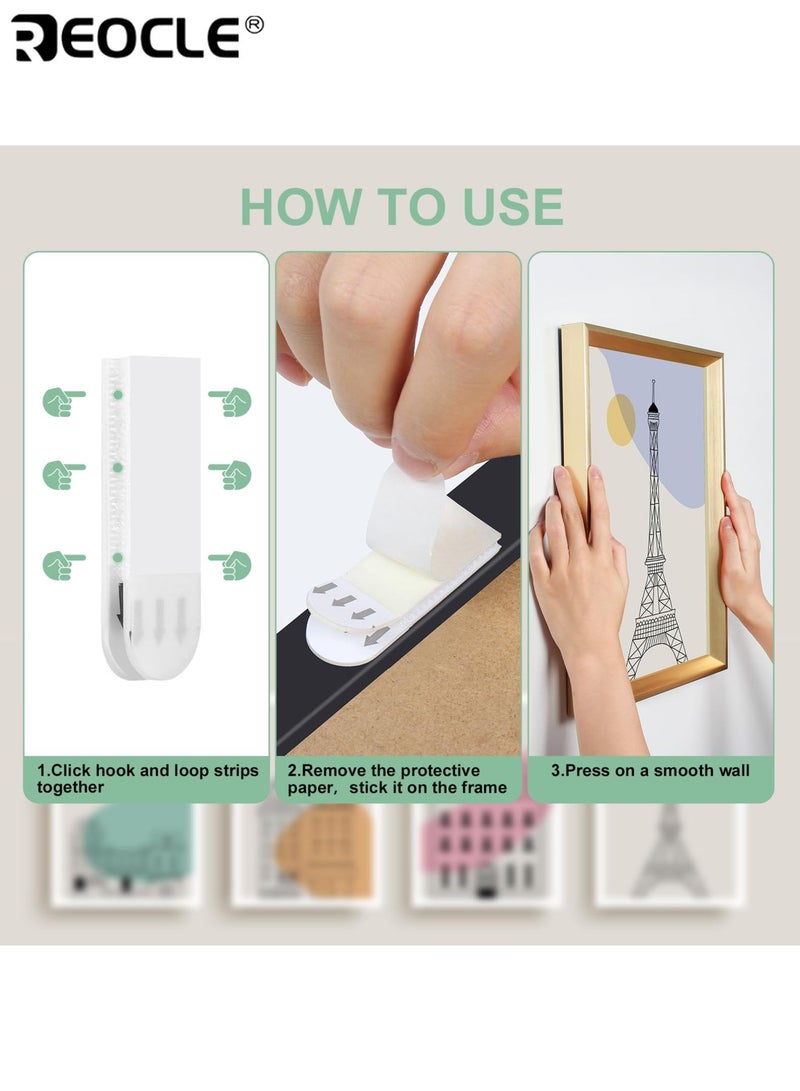 REOCLE 24PCS Damage Free Picture Hangers with Removable Adhesive Strips and Strong Hold Design Wall Mounting Kit with Easy Release Feature for Photo Art Display - Image 5