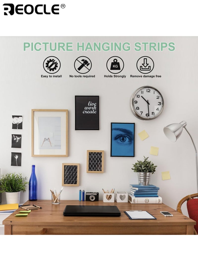 REOCLE 24PCS Damage Free Picture Hangers with Removable Adhesive Strips and Strong Hold Design Wall Mounting Kit with Easy Release Feature for Photo Art Display - Image 2