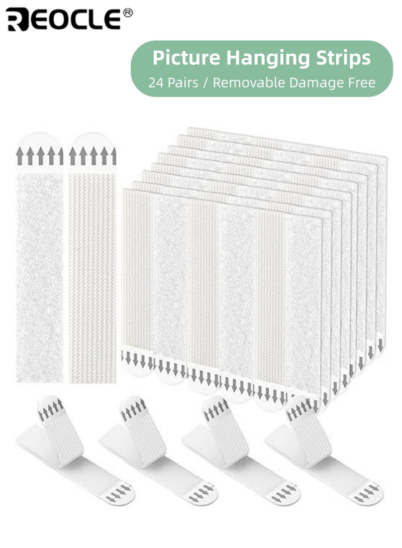 REOCLE 24PCS Damage Free Picture Hangers with Removable Adhesive Strips and Strong Hold Design Wall Mounting Kit with Easy Release Feature for Photo Art Display - Image 1
