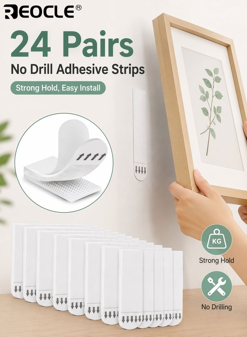 REOCLE 24PCS Damage Free Picture Hangers with Removable Adhesive Strips and Strong Hold Design Wall Mounting Kit with Easy Release Feature for Photo Art Display - Image 1