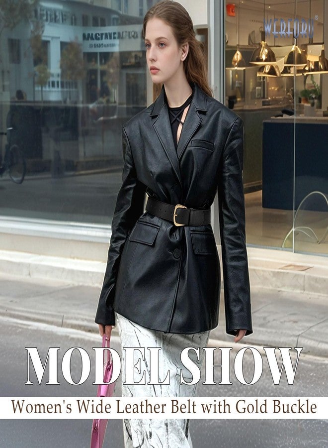 وير فور يو حزام نسائي أنيق من الجلد من WERFORU مزود بإبزيم ذهبي، مناسب للفساتين والجينز - Image 3