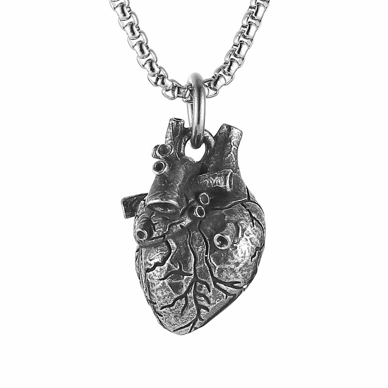 AsAlways Gothic Anatomical Heart Necklace Stainless Steel Pendant Human Organ Biology Charm Necklace - Image 1