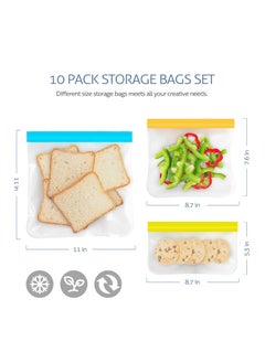 General Reusable Food Storage Bags Stand Up, 10 Packs of Leak-Proof Reusable Frozen Lunch Bags with 3 Sizes for Marinate Meats, Sandwich, Snack, Cereal, Travel Item  - Image 4