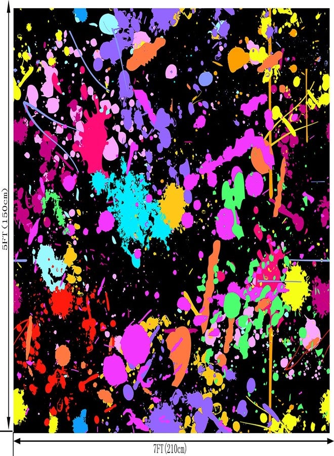 OUYIDA 7X5FT Glow in The Dark Birthday Backdrop - Colorful Graffiti Splash Paint Party Background Slime Black Light Sleppover Party Decorations for Kids - Image 2