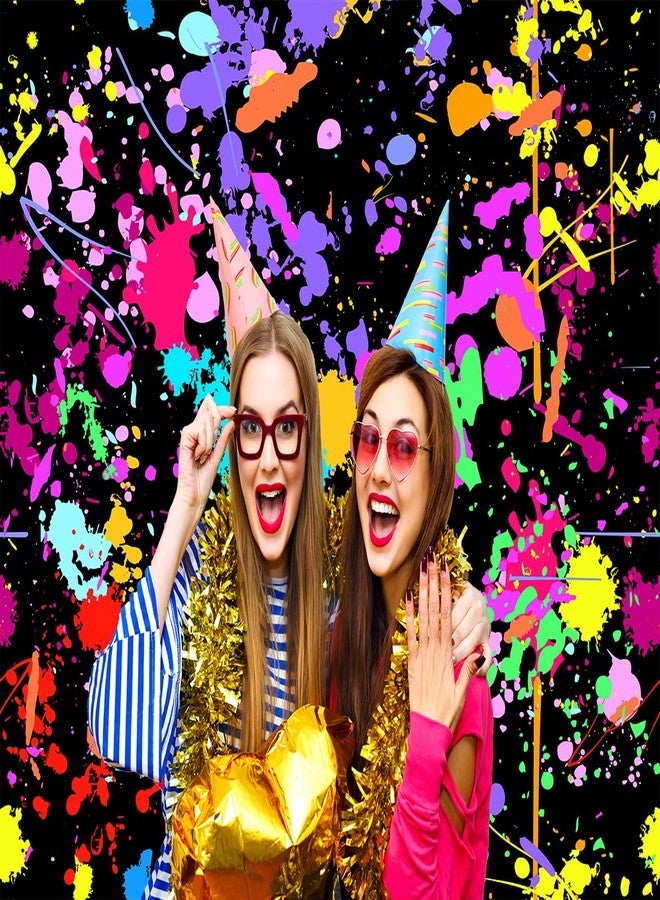 OUYIDA 7X5FT Glow in The Dark Birthday Backdrop - Colorful Graffiti Splash Paint Party Background Slime Black Light Sleppover Party Decorations for Kids - Image 3