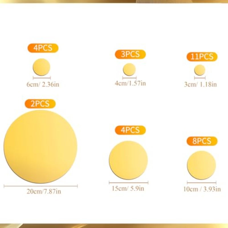 32 Pieces Mirror Wall Stickers Removable Acrylic Setting Adhesive Round Circle Mirror Tiles Decals for Home Living Room Bedroom Decor Gold, Medium Size - Image 2