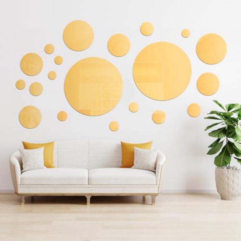 32 Pieces Mirror Wall Stickers Removable Acrylic Setting Adhesive Round Circle Mirror Tiles Decals for Home Living Room Bedroom Decor Gold, Medium Size - Image 4