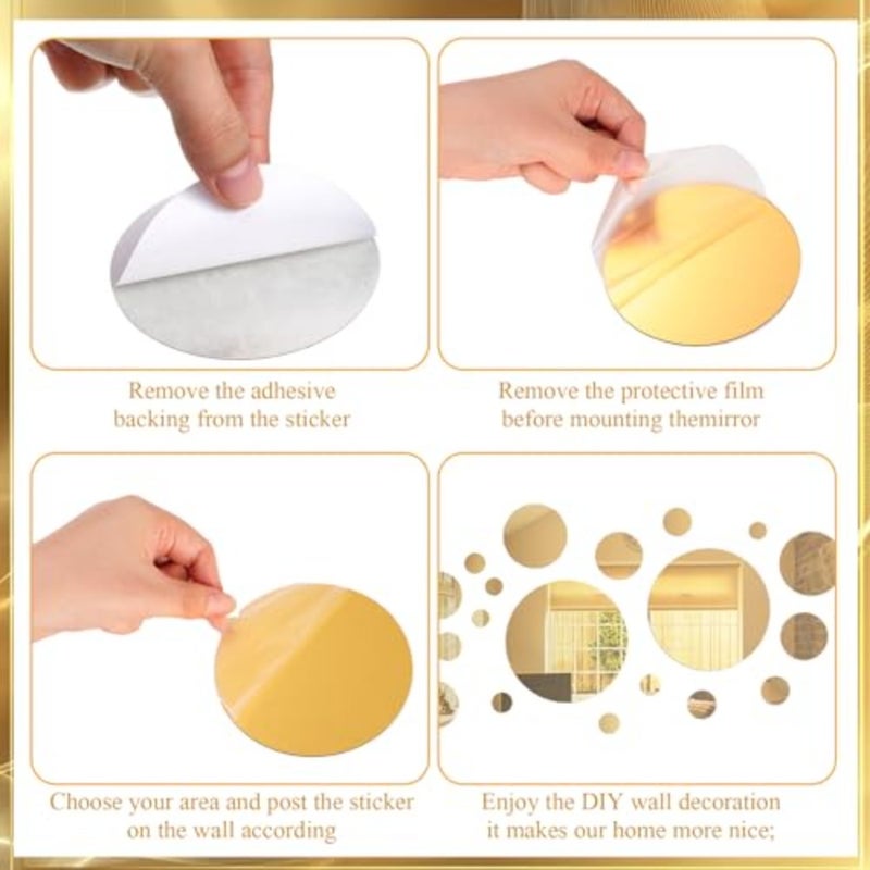 32 Pieces Mirror Wall Stickers Removable Acrylic Setting Adhesive Round Circle Mirror Tiles Decals for Home Living Room Bedroom Decor Gold, Medium Size - Image 3
