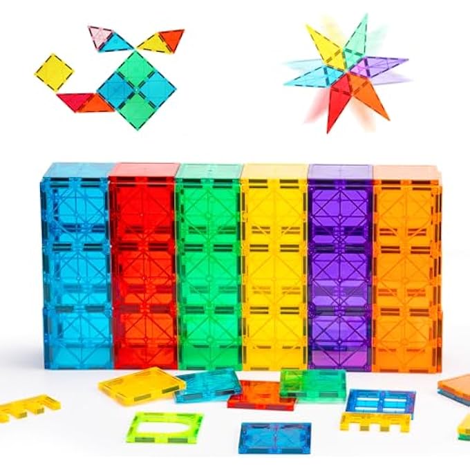 MAGNETIC TILES, MAGNET TOYS BUILDING BLOCKS FOR KIDS, STEM APPROVED EDUCATIONAL TOYS, MAGNET PUZZLES STACKING BLOCKS FOR BOYS GIRLS,55 PCS STARTER SET - Image 4