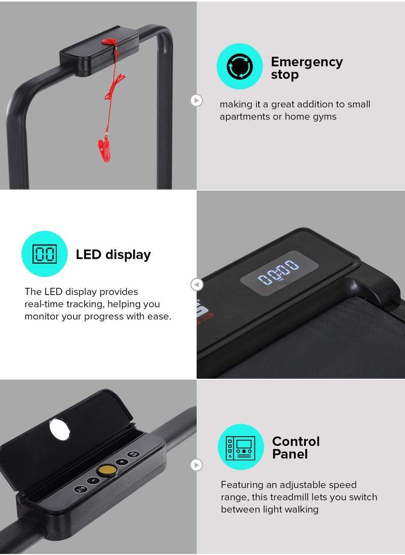 جيباس جهاز المشي GFT90007/ تشغيل صامت، مع جهاز تحكم عن بعد، شاشة LED ونطاق سرعة قابل للتعديل/ تصميم قابل للطي، مثالي للتمرينات المنزلية، تدريب الصالة الرياضية، إنقاص الوزن/ أسود، ضمان لمدة عامين  - Image 4
