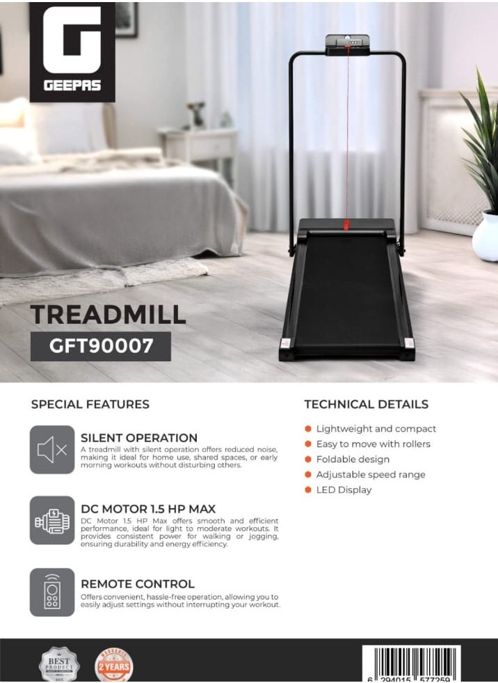 جيباس جهاز المشي GFT90007/ تشغيل صامت، مع جهاز تحكم عن بعد، شاشة LED ونطاق سرعة قابل للتعديل/ تصميم قابل للطي، مثالي للتمرينات المنزلية، تدريب الصالة الرياضية، إنقاص الوزن/ أسود، ضمان لمدة عامين  - Image 3