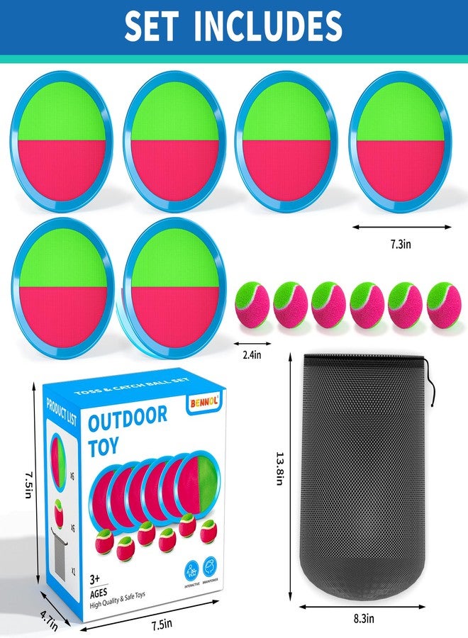 Bennol Toss and Catch Ball Game Outdoor Toys for Kids Outdoor Outside Games Toys for Kids Ages 3 4 5 6 7 8 9 10 Yard Backyard Games Beach Outside (6 Paddle 6 Balls Bulk Set) - Image 2
