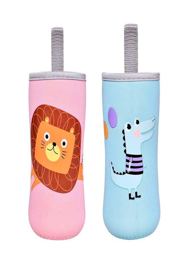 Aplam Chaplam Cute Animated Patterned Soft Stretchable Baby Feeding Bottle Cover with Easy to Hold Strap for 120ml, 150ml, 240ml (Pack of 2- Multicolor6) - Image 1