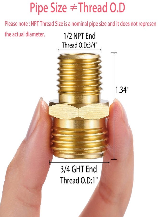Sanpaint 2 Pack 3/4" GHT to 1/2" NPT Male Connector, Brass Garden Hose Fitting, Male Hose Adapter,Brass Garden Hose to Pipe Fittings Connect - Image 2