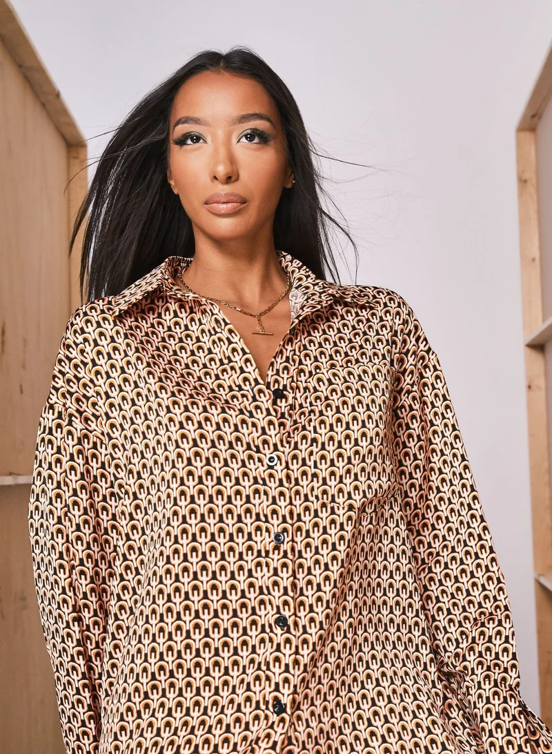 Missguided Printed Button Down Shirt