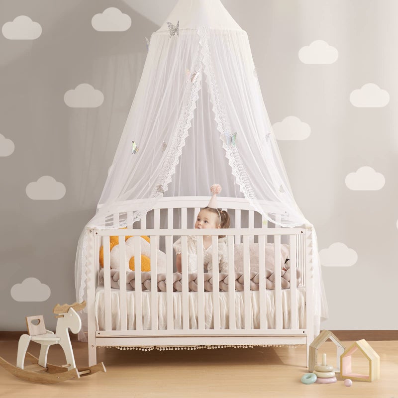 LOAOL LOAOL Kids Bed Canopy with Lace Hanging Canopy Net for Baby Crib Nook Castle Game Tent Nursery Play Room Decor Butterfly 