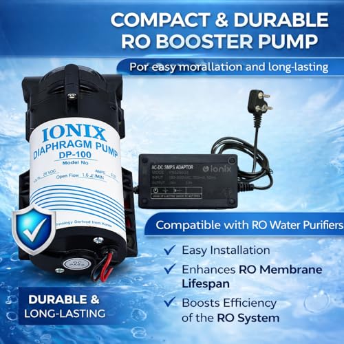IONIX DP-100 RO Booster Pump 100 GPD & Ro pump supply adapter 24 v Combo, ro Pump 100 GPD, Compatible with All Storage Type RO's, Universal Type combo, 1 Year Warranty (100 GPD Motor And SMPS Combo) - Image 3