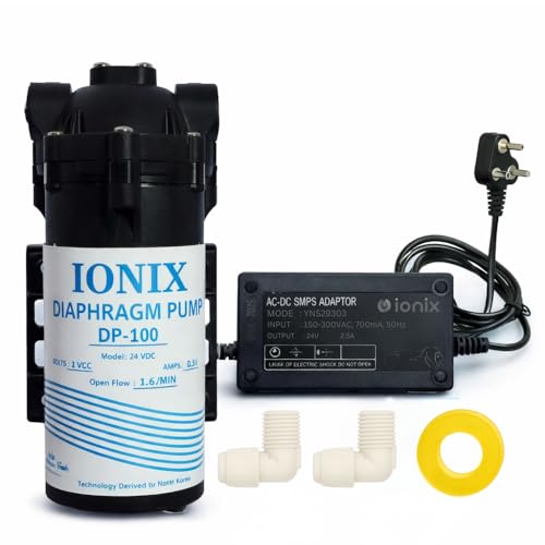 IONIX DP-100 RO Booster Pump 100 GPD & Ro pump supply adapter 24 v Combo, ro Pump 100 GPD, Compatible with All Storage Type RO's, Universal Type combo, 1 Year Warranty (100 GPD Motor And SMPS Combo) - Image 1