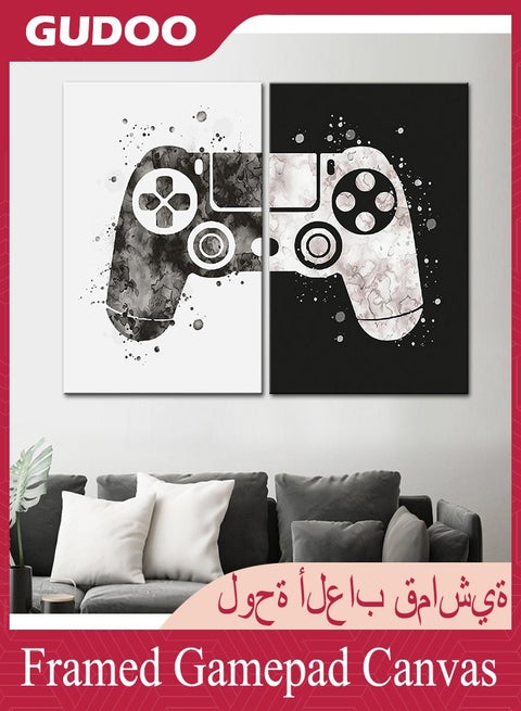 Framed Gamepad Canvas Wall Art Video Game Themed Pictures Painting Artwork Gaming Black and White Boys Game Room Decor Posters prints Wall Art Gifts for boys and men Game lovers Wall