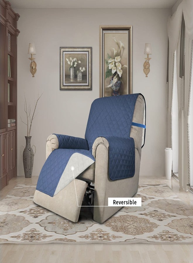 Easy-Going Recliner Chair Covers Reversible Recliner Slipcovers Water Resistant Sofa Cover Couch Cover Furniture Protector with Elastic Straps for Dog Pet (Recliner, Dark Blue/Ivory) - Image 2